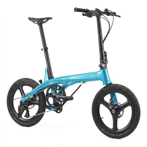Alternative view of LIDROP H01 Carbon fiber folding bike (Pacific Teal | Trifold Design | 16 Inches | Disc Brake | 7.6Kg)